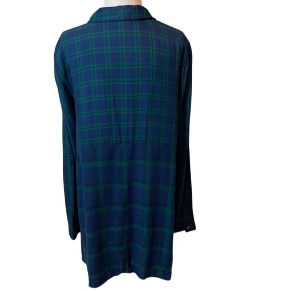 Jill festive Green & Blue button down collared tunic blouse with pockets Small - Picture 4 of 6